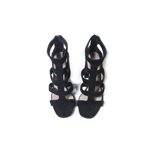 PRADA Shoes 39.5 | 9 US Womens Caged Sandals Block Heels Black Suede 85mm